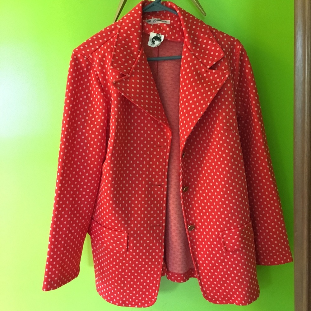 60-70’s Orange & white polka dot polyester blazer